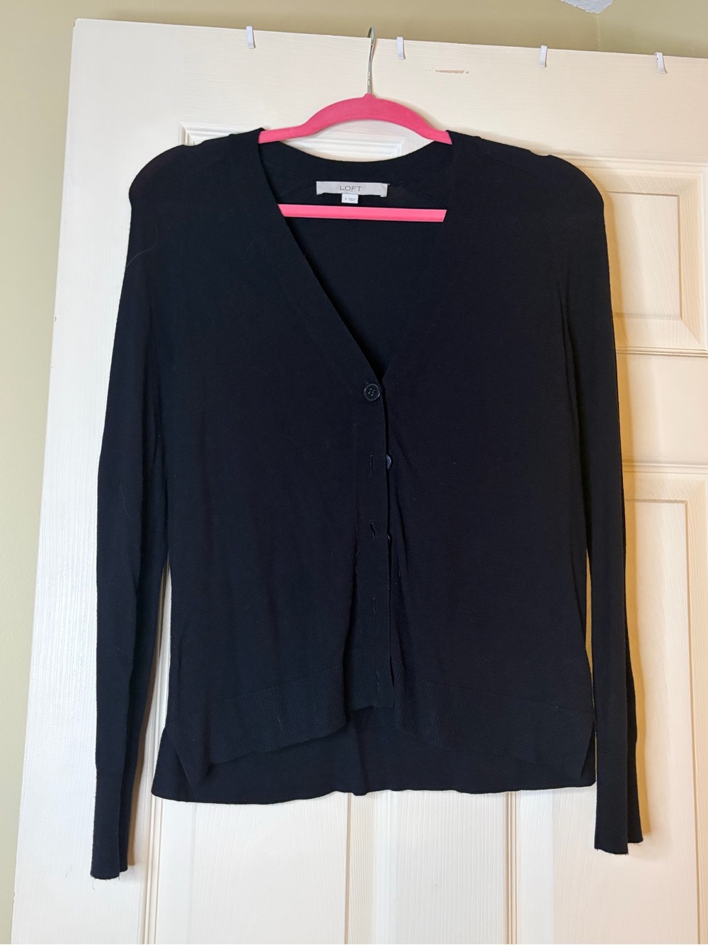 LOFT Black Cardigan with Pink Trim